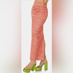 AFRM Rennia Floral-Print Satin Column Maxi Skirt, Red Ditsy, sz M